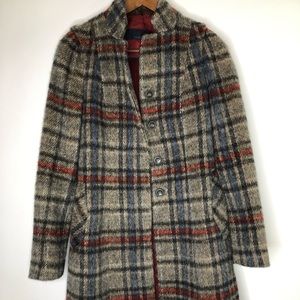 Zara Long Plaid Wool Coat